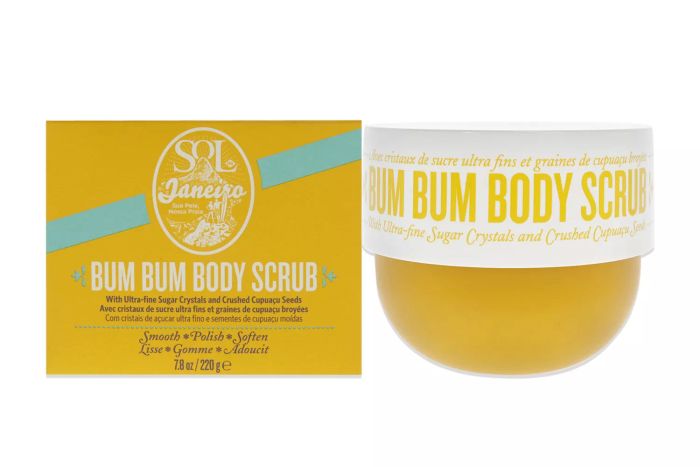 The Sol de Janeiro Bum Bum Body Scrub comes in a 7.8 oz size, offering a luxurious way to pamper your skin.
