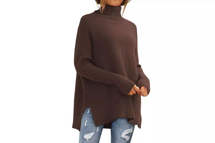 Amazon LILLUSORY Women's Oversized Turtleneck Sweaters 2023 Fall Batwing Sleeve Ribbed Tunic Sweater