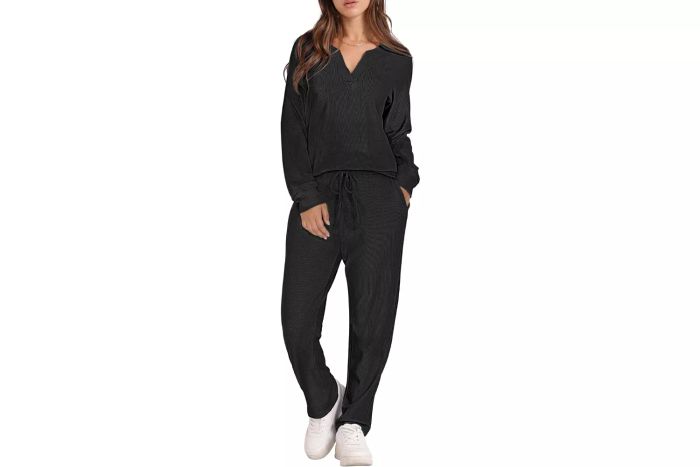 DEEP SELF Women’s Waffle Knit Pajama Sets, Long Sleeve Sleepwear with Long Pants, Soft Loungewear Featuring Pockets