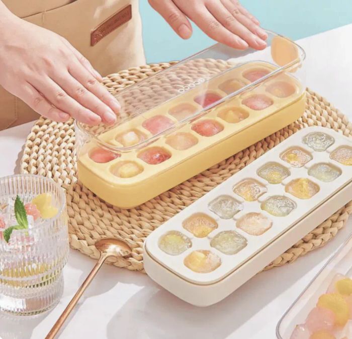 Two ice cube trays held by hands
