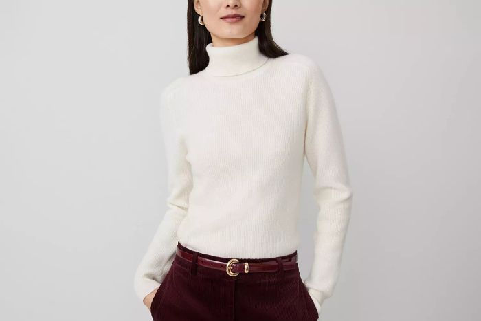 Ann Taylor Cashmere Ribbed Turtleneck Sweater