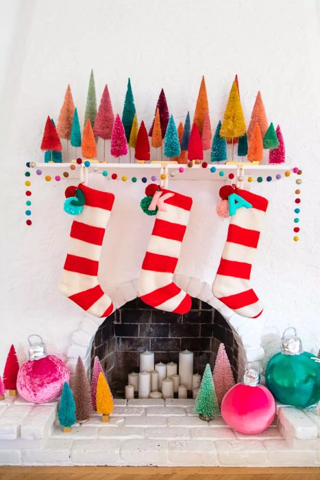 Colorful Bottlebrush Tree Mantel Decor Ideas