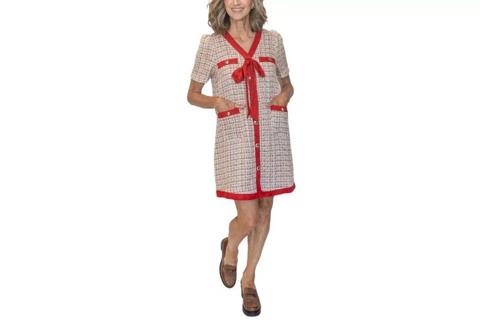 Bow Tweed Mini Dress in Red