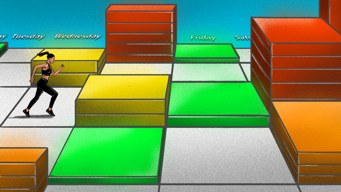 Art: A runner on a calendar with certain days featuring blocks stacked higher than others.