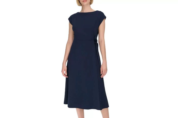 Cap Sleeve Pleated Side Midi Dress