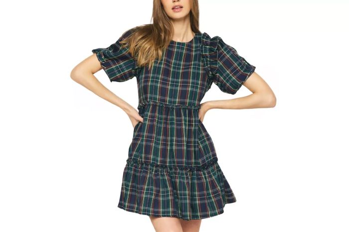 Reese Mini Dress in Navy Tartan