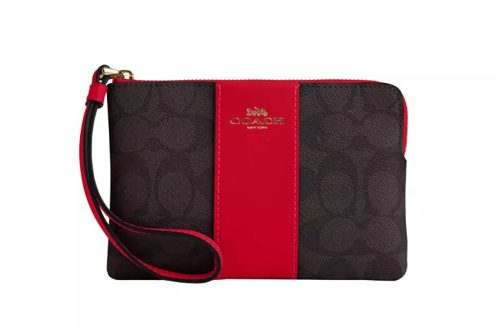 Coach Corner Zip Wristlet in Signature Canvas with Stripe