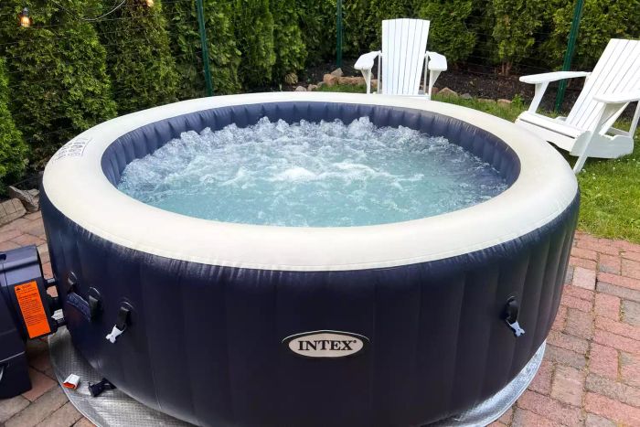 Intex PureSpa Plus 6-Person Portable Inflatable Hot Tub on a Patio