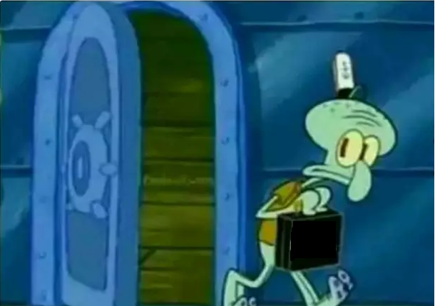 Squidward taking a briefcase meme
