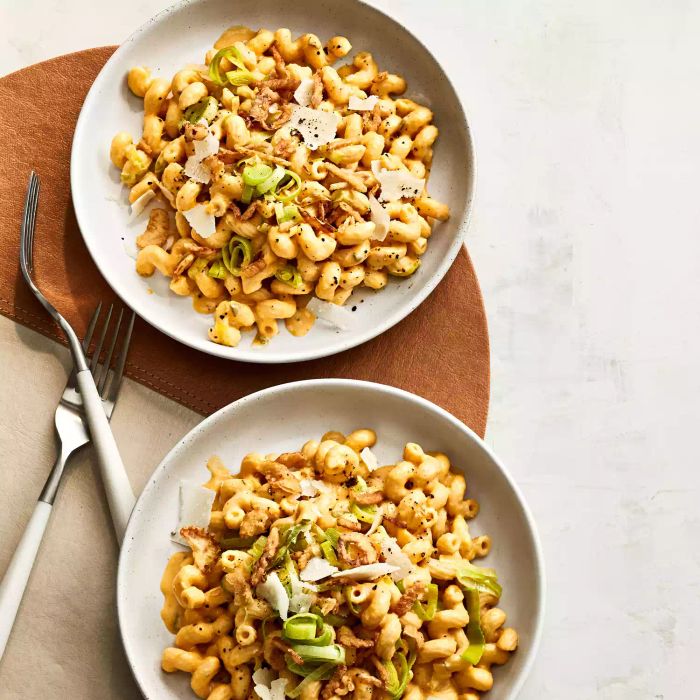 A creamy bowl of butternut squash pasta