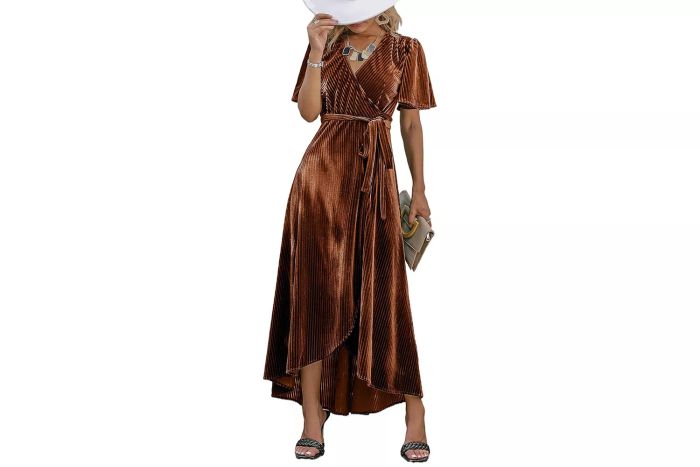 BerryGo Women's Velvet V Neck Wrap Semi Formal Dress