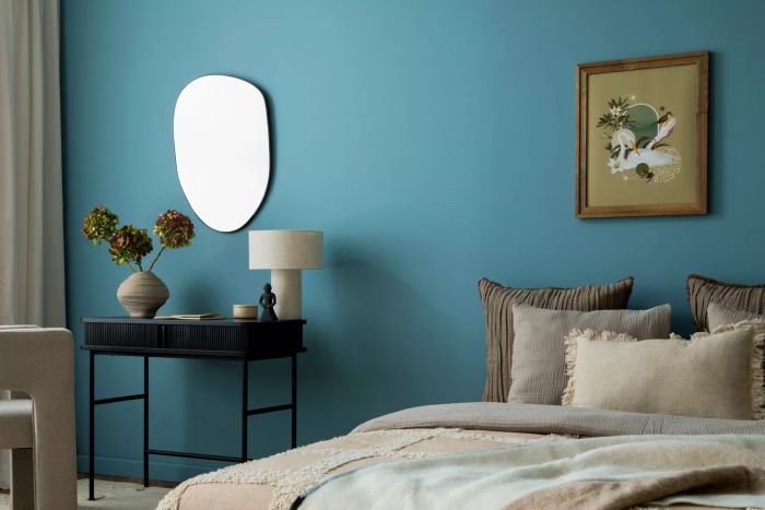 a serene stone blue shade for your bedroom walls