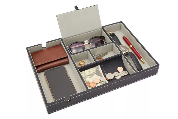 Juvale Leather Valet Catchall Tray for Men with 6 Compartments 