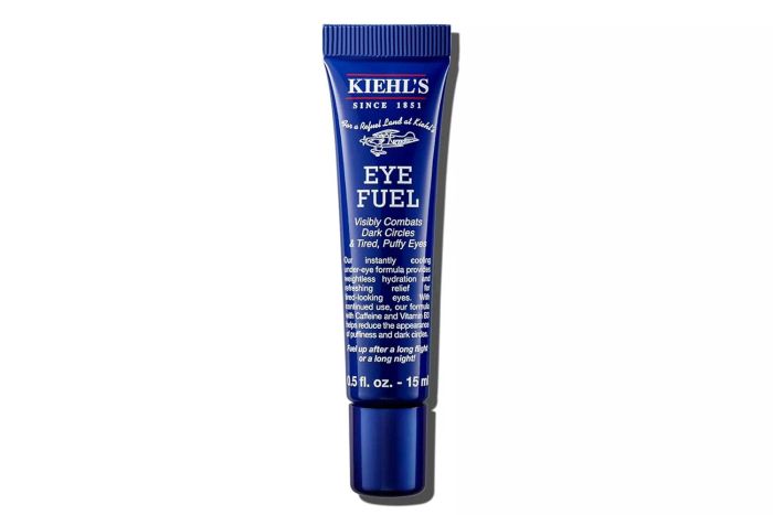 Kiehl's Facial Fuel Eye Cream is a stimulating treatment designed for men, featuring a caffeine formula that helps reduce dark circles and puffiness. It refreshes and energizes the eyes with an instant cooling effect, and is available in a 0.5 fl oz size.