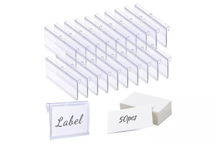 Meetory 50 PCS Clear Plastic Label Holders for Wire Shelf Retail Price 