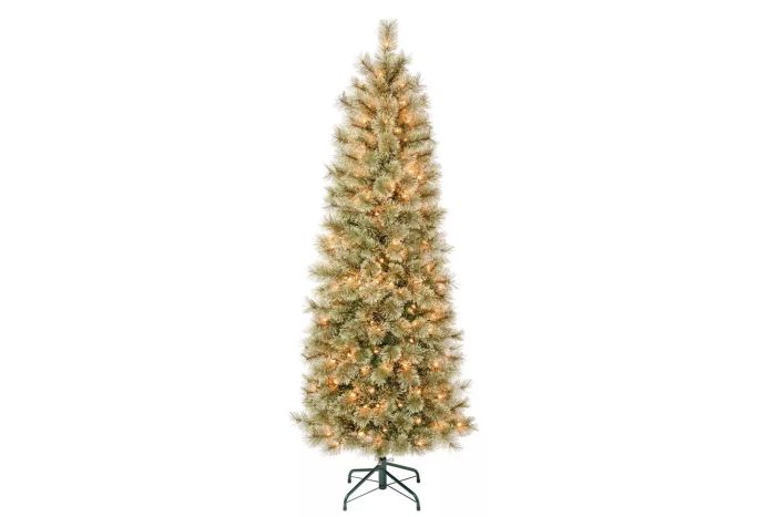 National Tree Company First Traditions Pre-Lit Slim Arcadia Cashmere Pine Hinged Artificial Christmas Tree