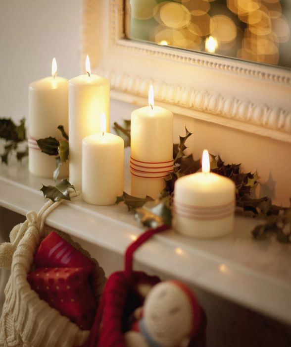 Candles on a Christmas mantel