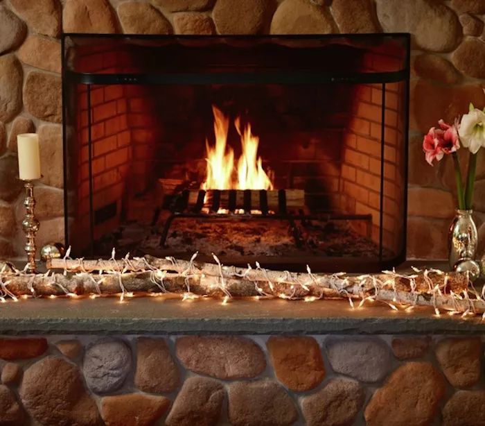 Fireplace featuring illuminated branches