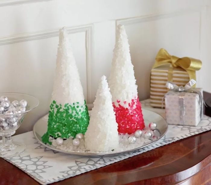 Foam cone trees decorated with rock candy