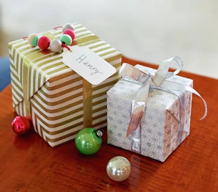 Christmas presents and decorative ball ornaments