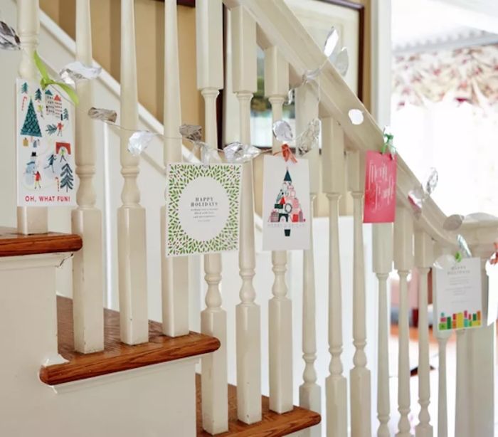 Christmas decoration ideas, garland featuring holiday cards