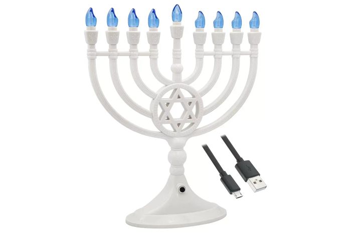 Amazon The Dreidel Company Traditional LED Electric White Hanukkah Menorah