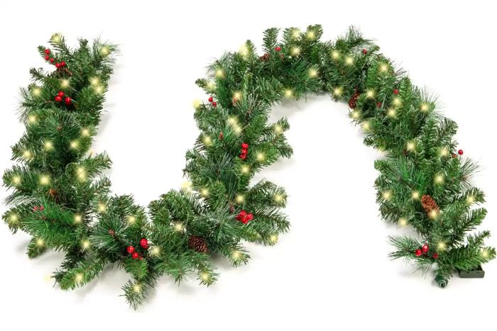 Amazon Best Choice Products 9ft Pre-Lit Holiday Pre-Decorated Christmas Garland