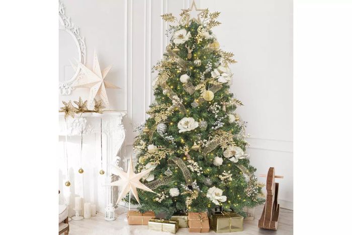 Christmas tree with ornaments and lights