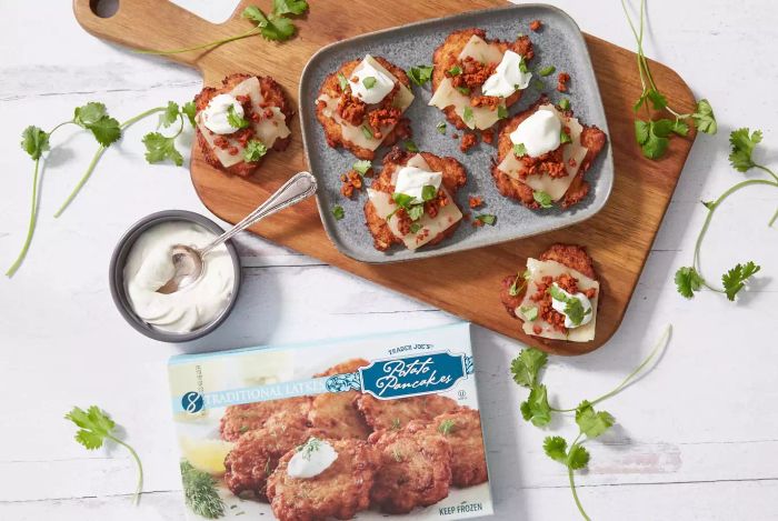 Trader Joe's Potato Pancakes with toppings