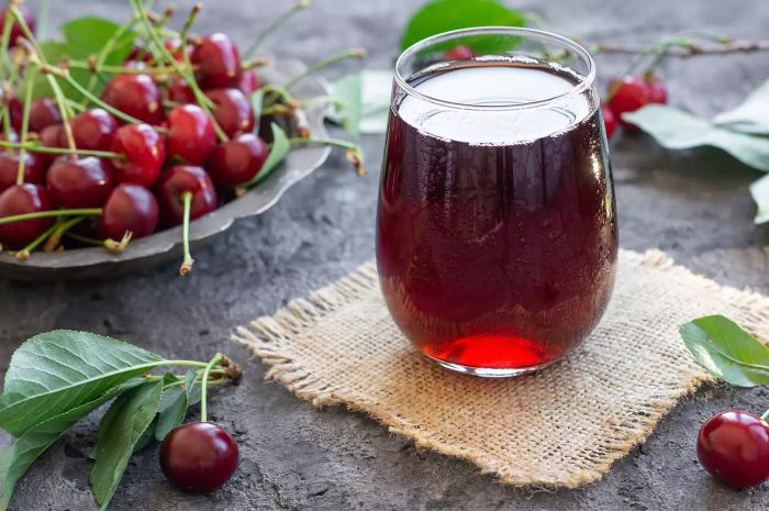 A glass of cherry juice