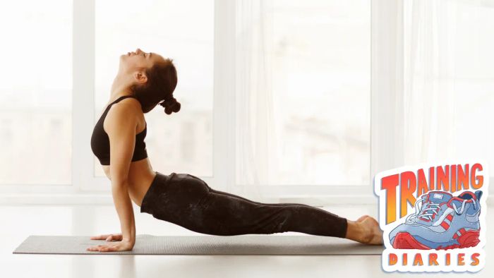 A woman practicing yoga.