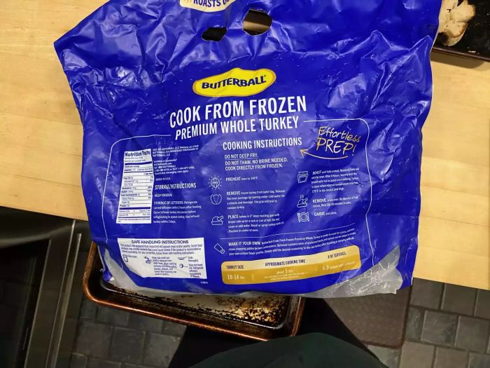Back of the Butterball Cook from Frozen Turkey package.