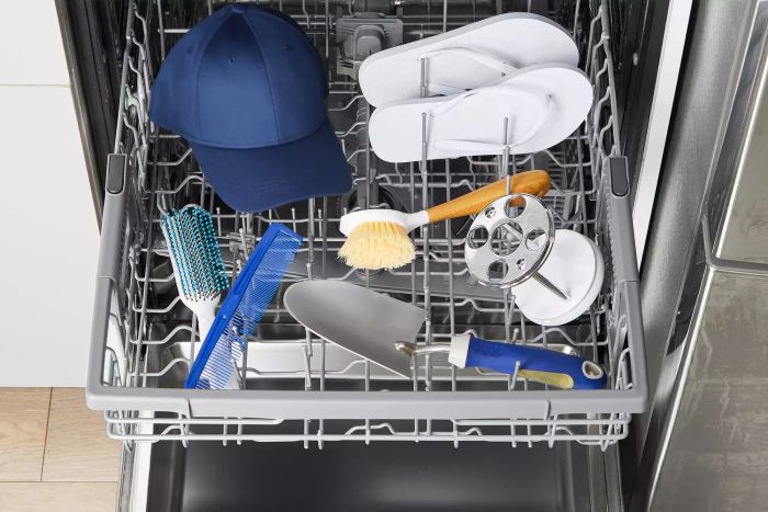 dishwasher with a baseball cap