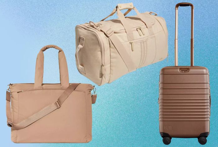 Three distinct types of luggage we recommend, displayed against a blue backdrop