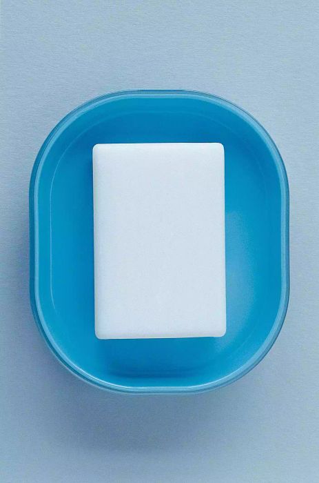 A blue soap dish