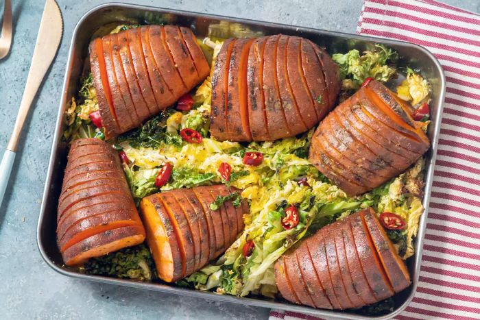 Baked potatoes on a sheet pan