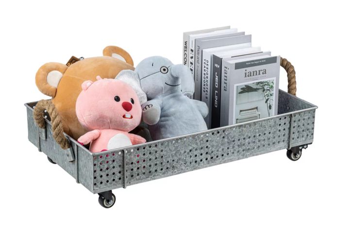 Galvanized Rolling Under Bed Basket Cart Storage