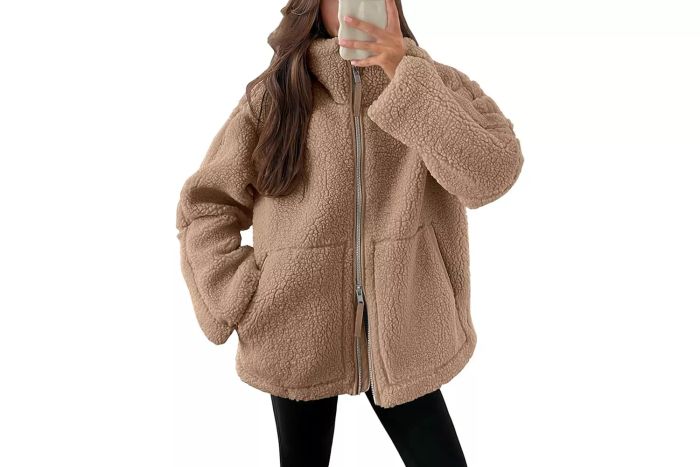 ANRABESS Women’s Fleece Jacket: Oversized Zip-Up Sherpa Fuzzy Casual Coat for Winter and Fall Outerwear 2024, with Pockets