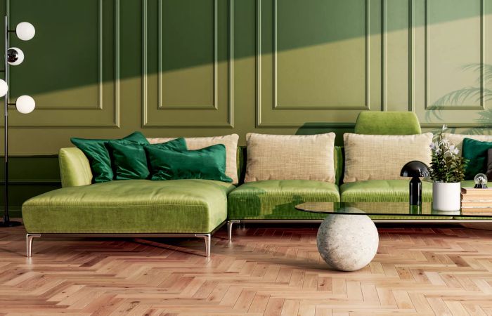 A 3D rendering of a spacious, luxurious, and modern living room with bright interiors, showcasing a stylish mockup.