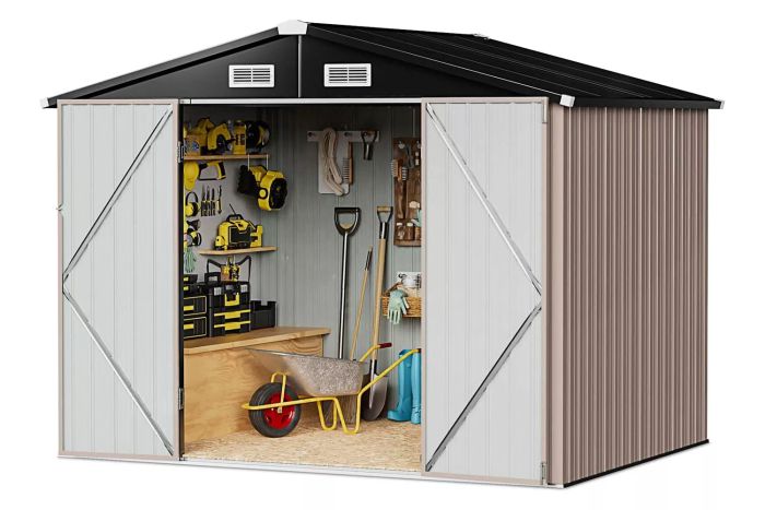 Aoxun Outdoor Storage Shed, 6.4x4 FT, Metal Shed for Tools, Garden Supplies, Bikes, and Garbage Cans, Brown