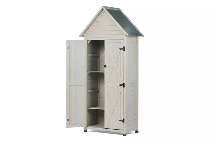 Outdoor Storage Shed Featuring a Built-In Floor and Adjustable Shelves