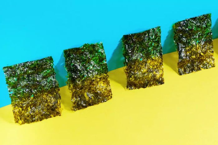 Crunchy roasted seaweed snacks, also known as Nori chips