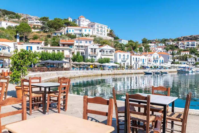 A picturesque view of Evdilos village located on the serene island of Ikaria, Greece