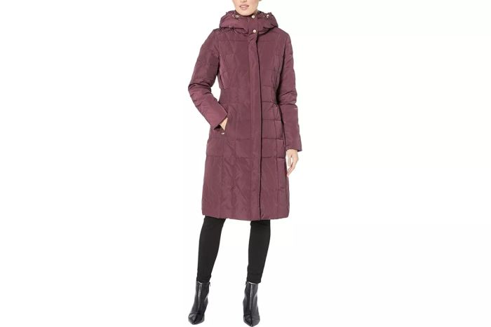 Cole Haan Women's Knee-Length Hooded Quilted Down Coat available on Amazon