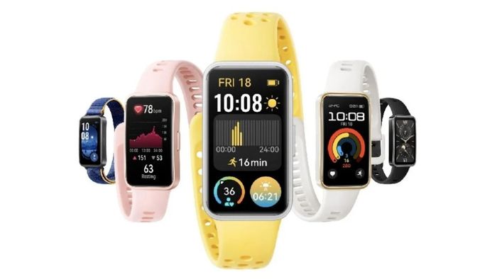 Thế hệ tiền nhiệm Huawei Band 9 tập trung vào các tông màu Trắng, Vàng và Xanh lam