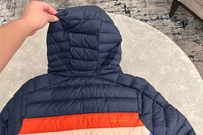The rear view of the Cotopaxi Women's Fuego Hooded Down Jacket