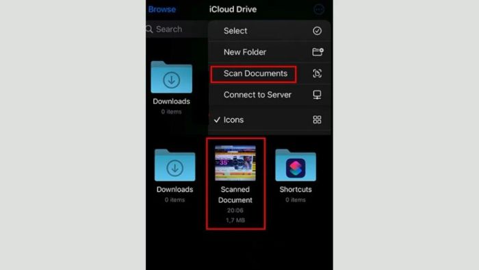 Hướng dẫn bước 3 quét tài liệu trên iPhone bằng ứng dụng Tệp