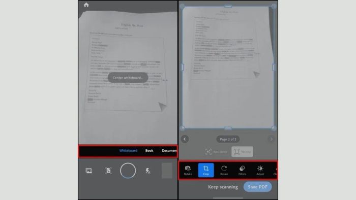 Hướng dẫn bước 2 quét tài liệu trên iPhone bằng Adobe Scan