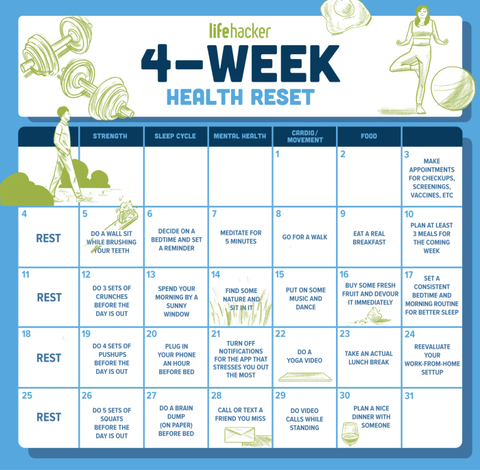 A calendar with health habits