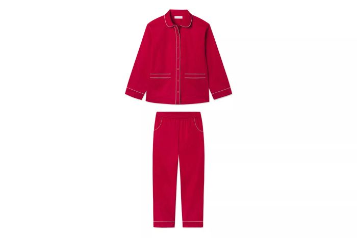 Poplin Piped Pants Set in Scarlet